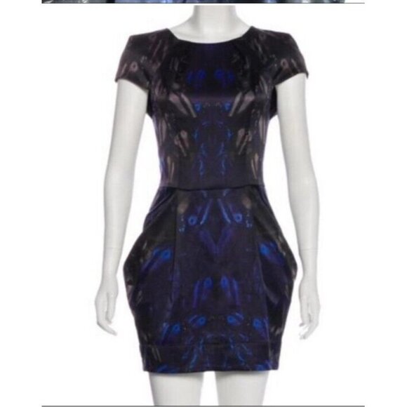 *ALLSAINTS Spitalfields Women's Opium Peplum Dress Blue Abstract Pleated Size 4 - Picture 1 of 8